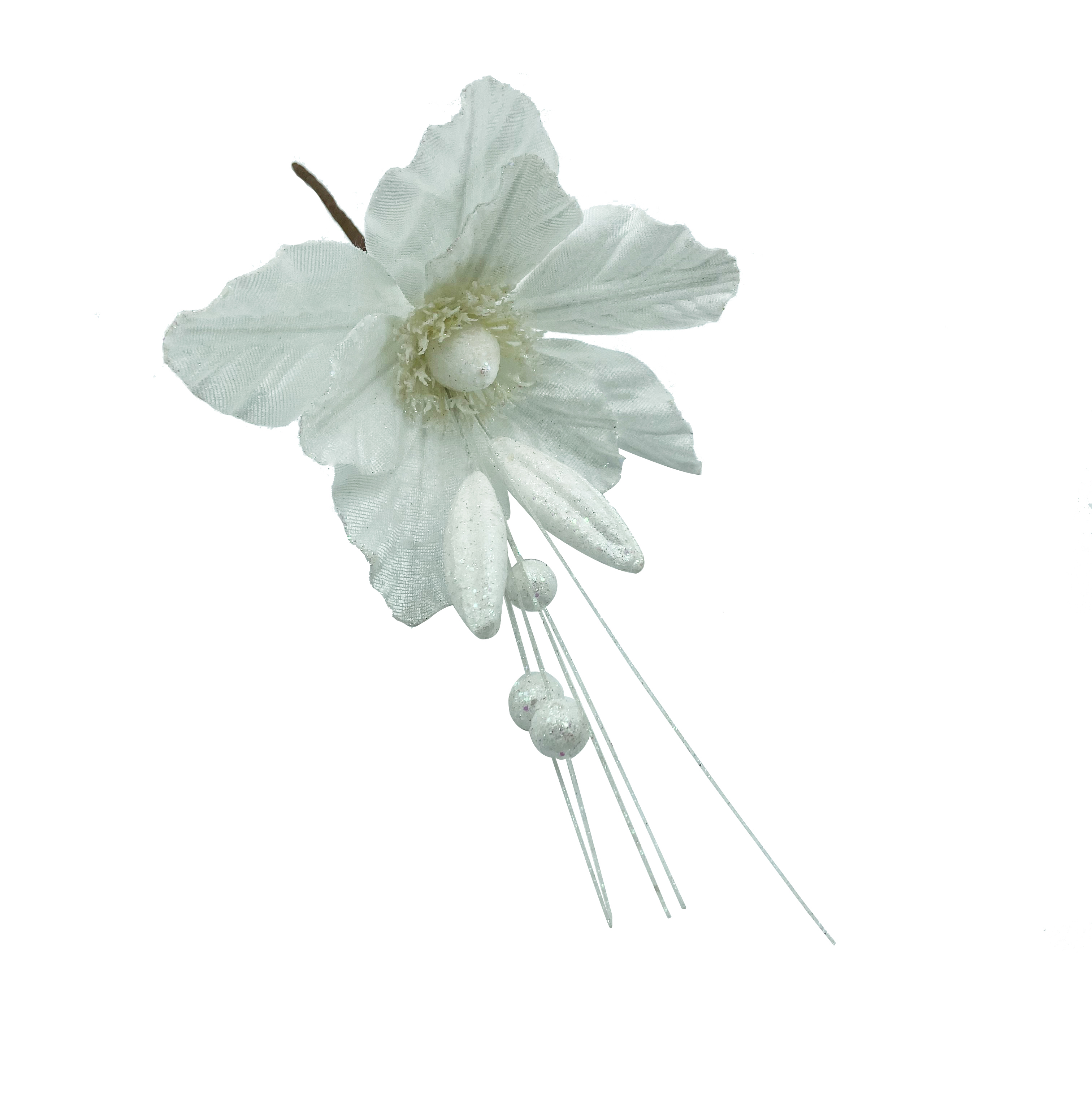 Изображение товара Украшение Цветок на ветке 40 см белое для новогоднего декора