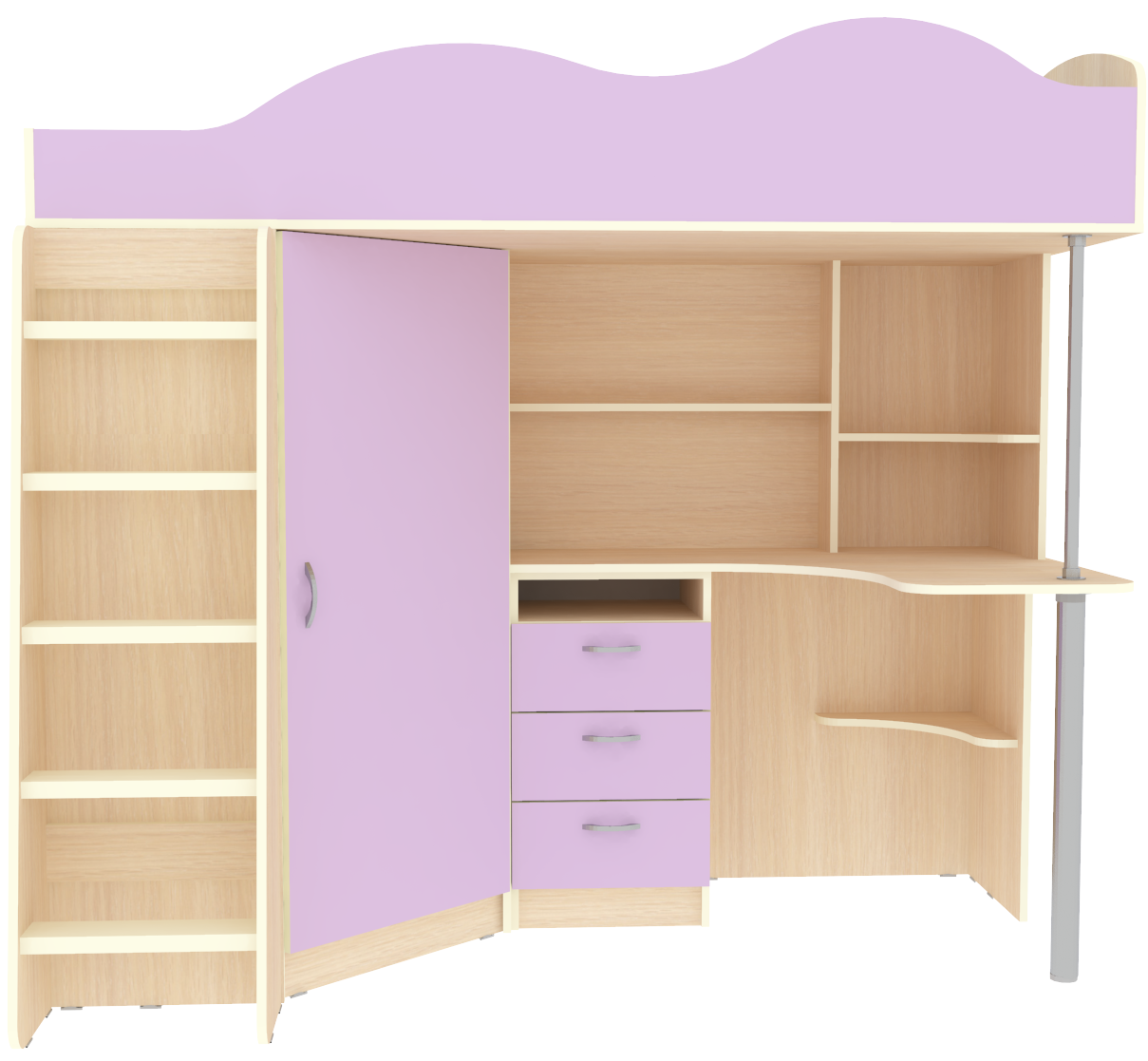 Изображение товара Детская кровать чердак Пионер из ЛДСП 193x170 см цвет ирис безопасная и функциональная мебель для р