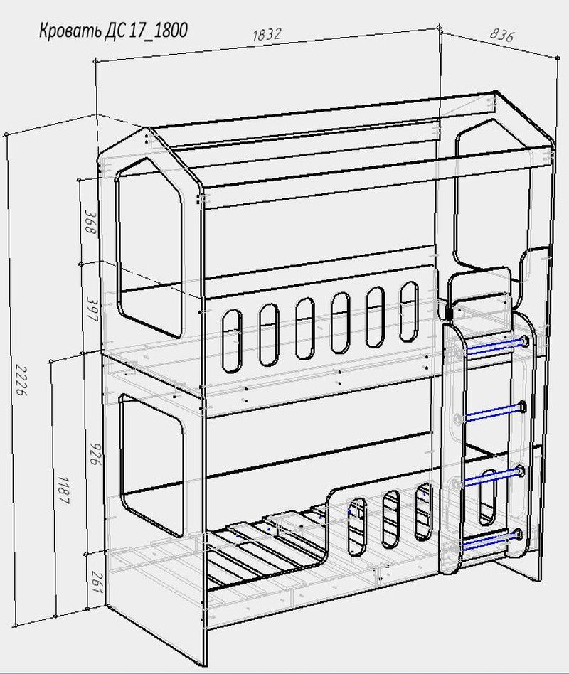 Изображение товара Детская двухъярусная кровать Кариви Сказочный Домик 183x223 см светлый дуб