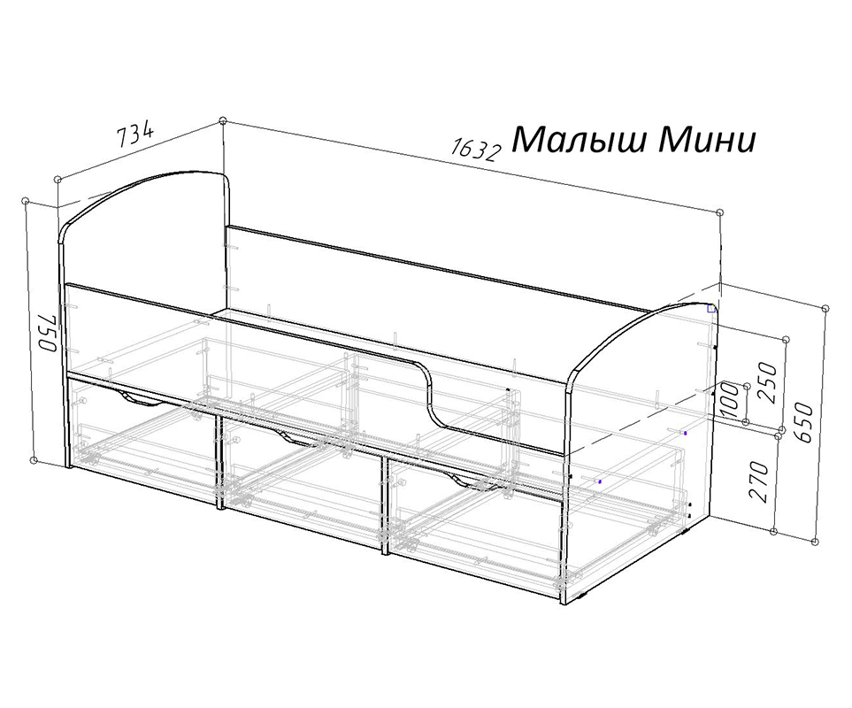 Изображение товара Кровать Кариви Малыш Мини 163x63 см детская Венге