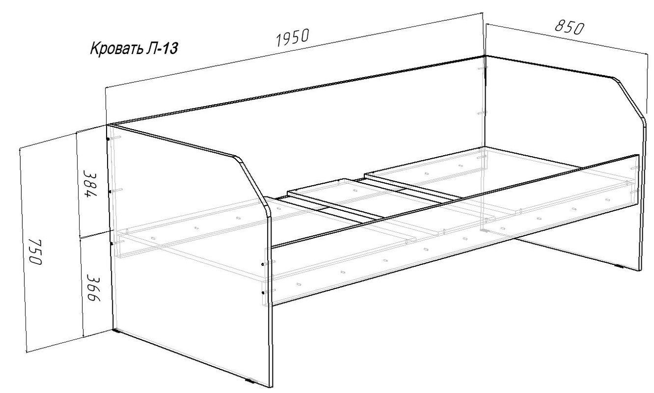 Изображение товара Детская кровать Кариви Сказка 194x75x85 см из ЛДСП в цвете венге