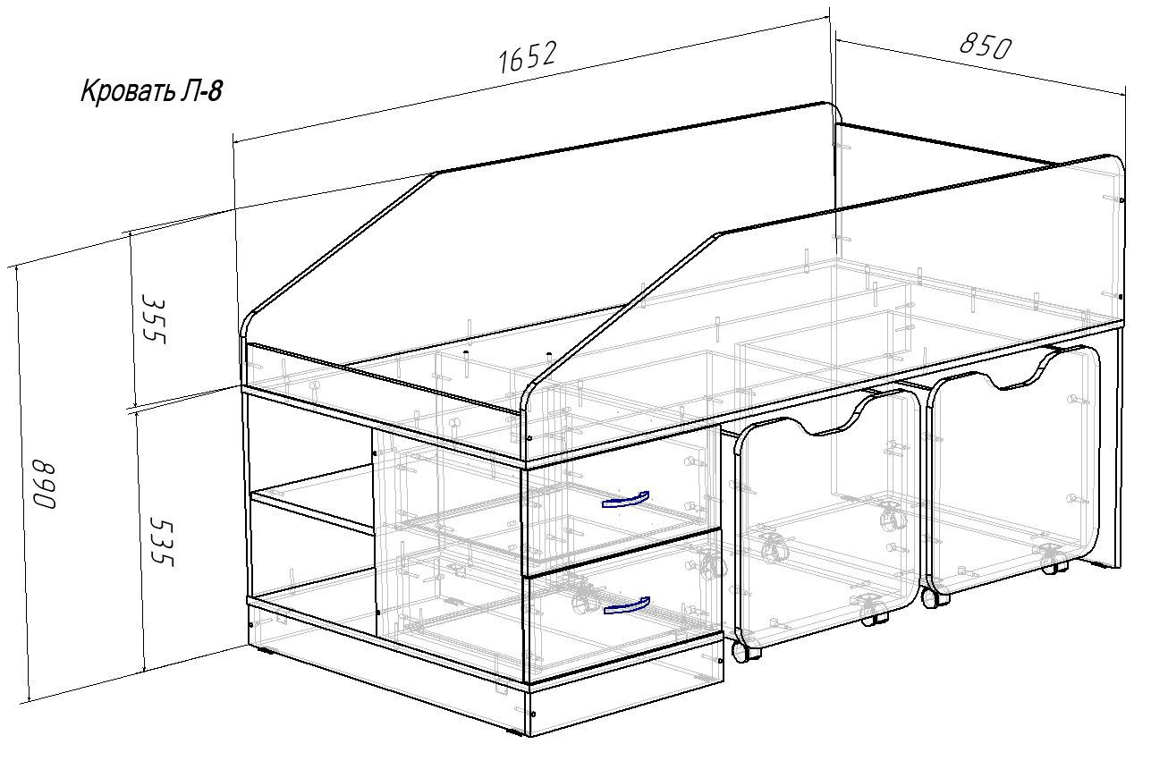 Изображение товара Детская кровать Кариви Сказка 166x89x85 см из ЛДСП в ярких цветах с ящиками и полками