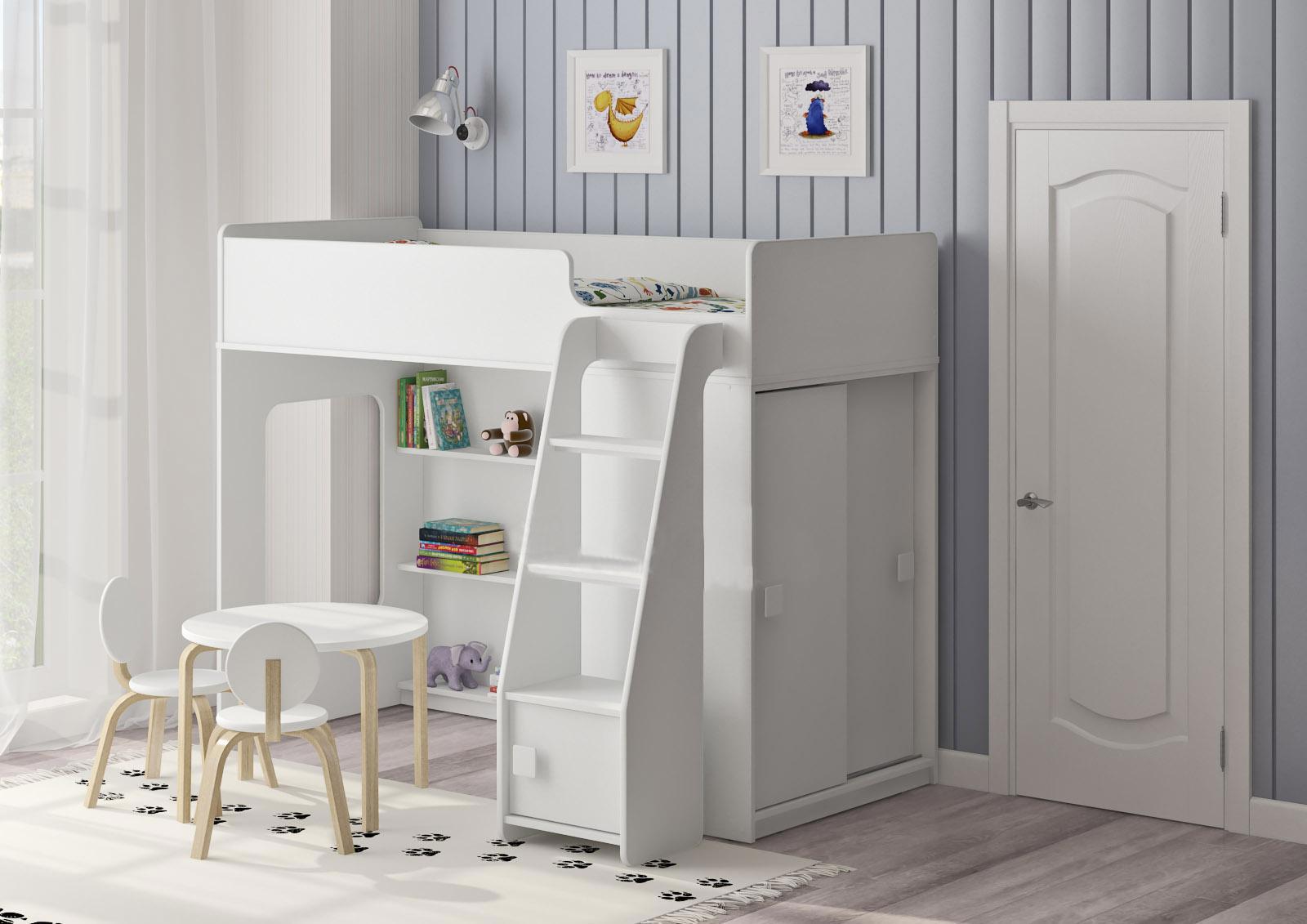 Изображение товара Кровать чердак Кариви Сказка 179x140 см с шкафом и игровым пространством