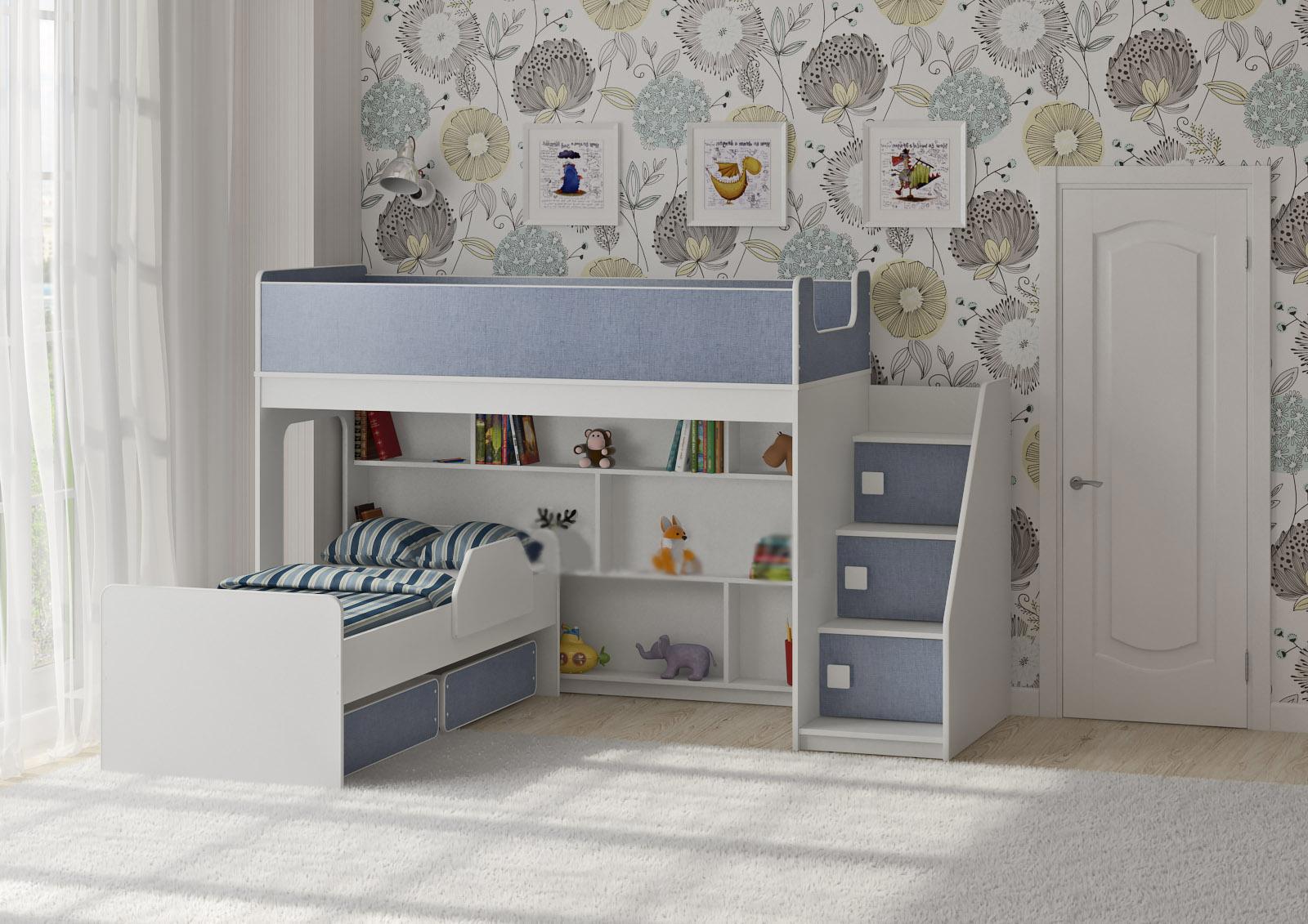 Изображение товара Двухъярусная кровать Кариви Сказка 224.4x140.5 см с ящиками и бортиком для безопасного сна