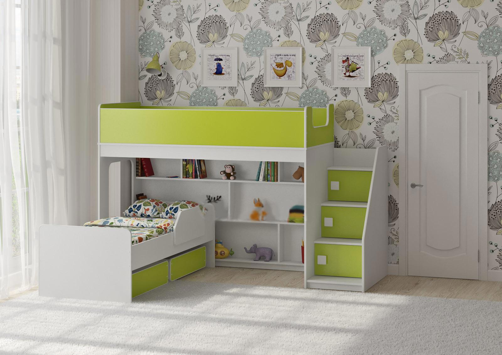 Изображение товара Двухъярусная кровать Кариви Сказка 224.40x140.50 см белая безопасная детская мебель