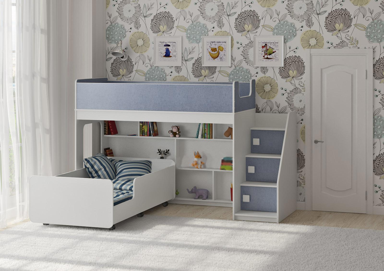 Изображение товара Двухъярусная кровать Кариви Сказка 224x140 см из ЛДСП голубой Россия