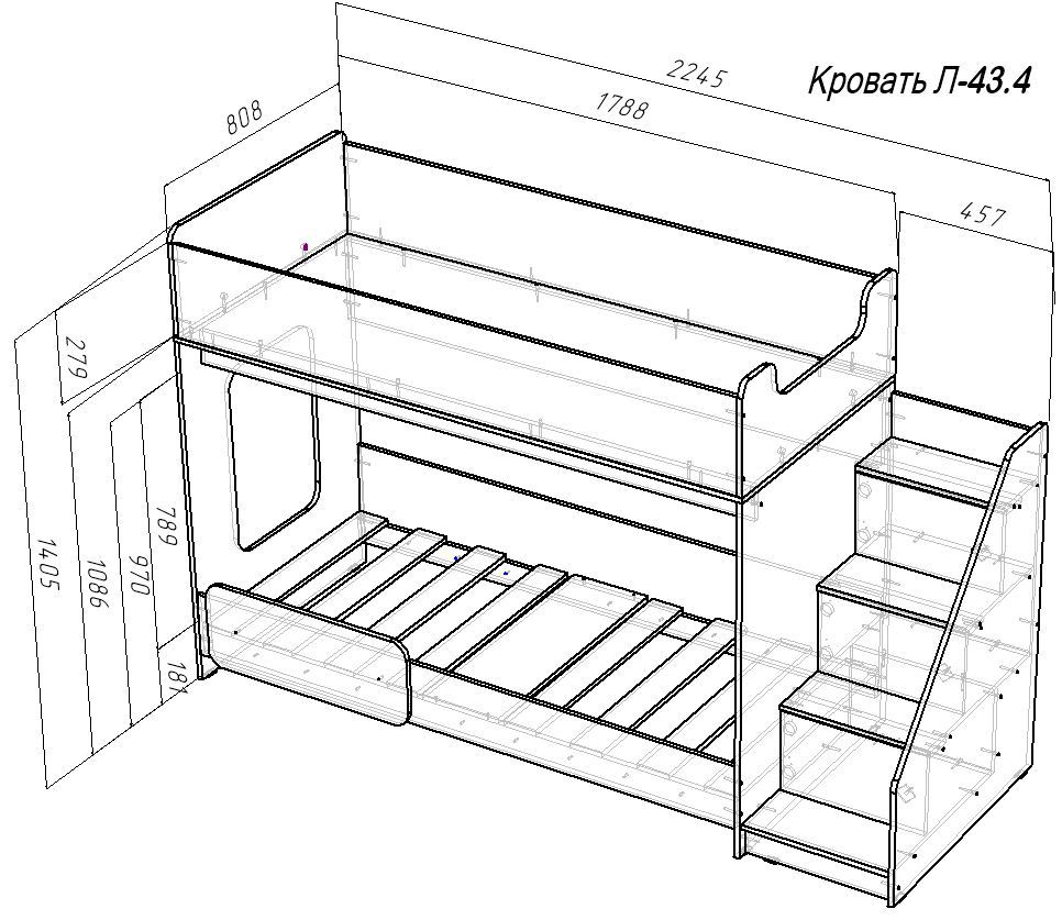 Изображение товара Двухъярусная кровать Кариви Сказка 224.40x140.50x80.80 см из ЛДСП Белая