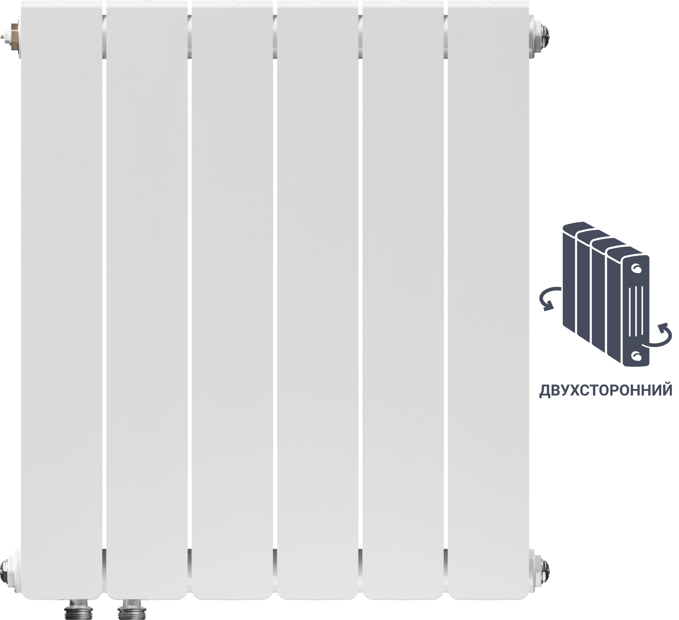 Изображение товара Радиатор секционный Equation Bimetal 500/90 6 секций нижнее правое подключение биметалл белый