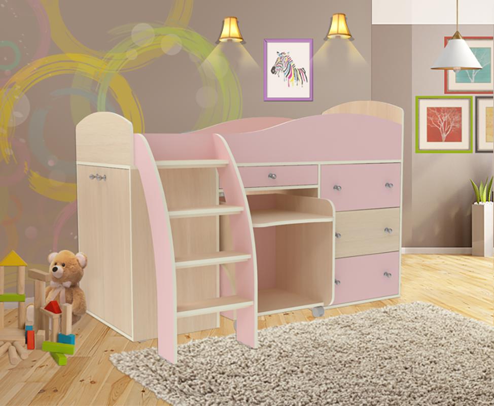 Изображение товара Детская кровать-чердак Кариви Малыш из ЛДСП с лестницей и столиком для малышей