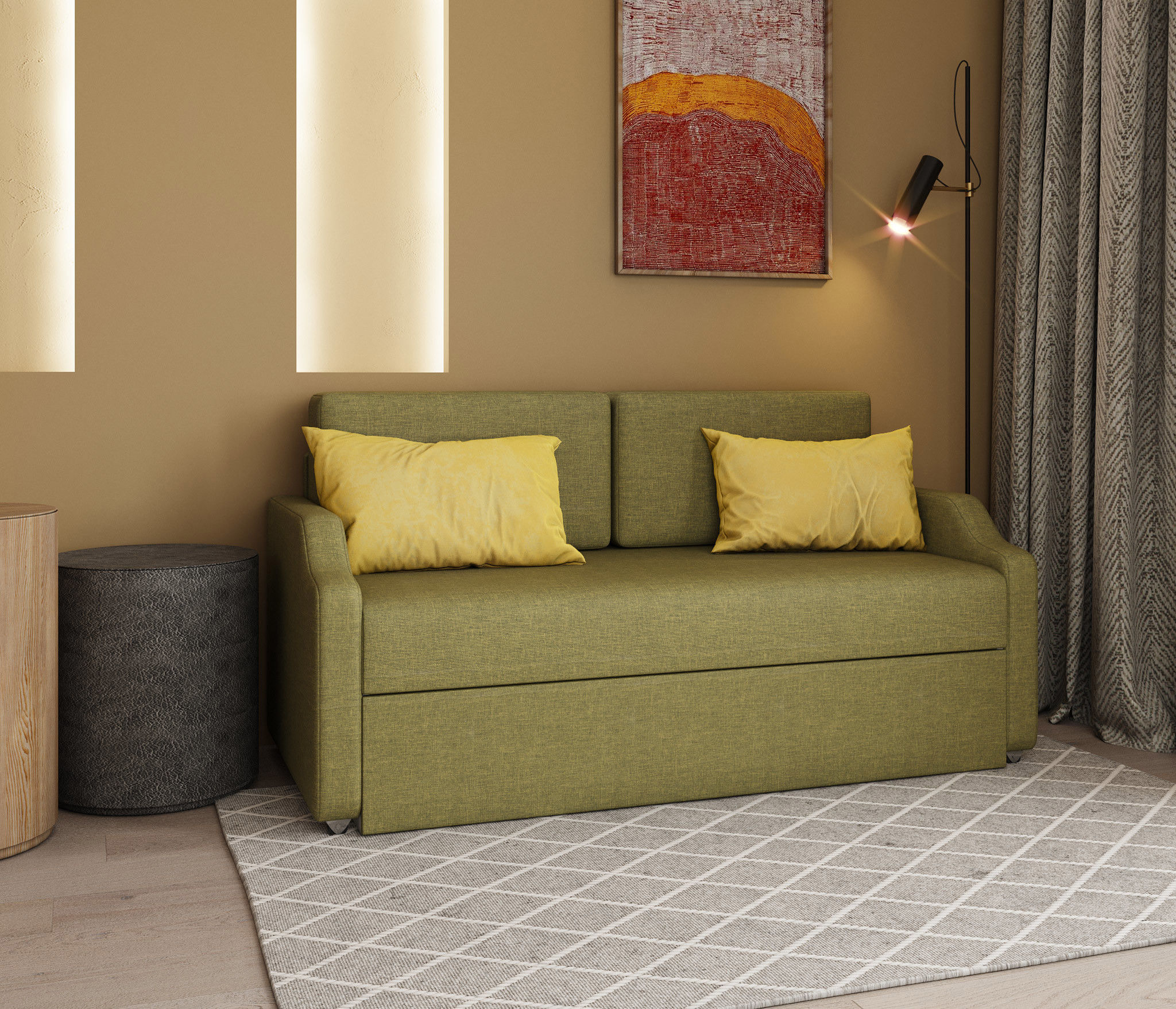 Изображение товара Диван-кушетка Стильная Малыш 148x66x69 см в стиле лофт с ящиком и механизмом выкатной