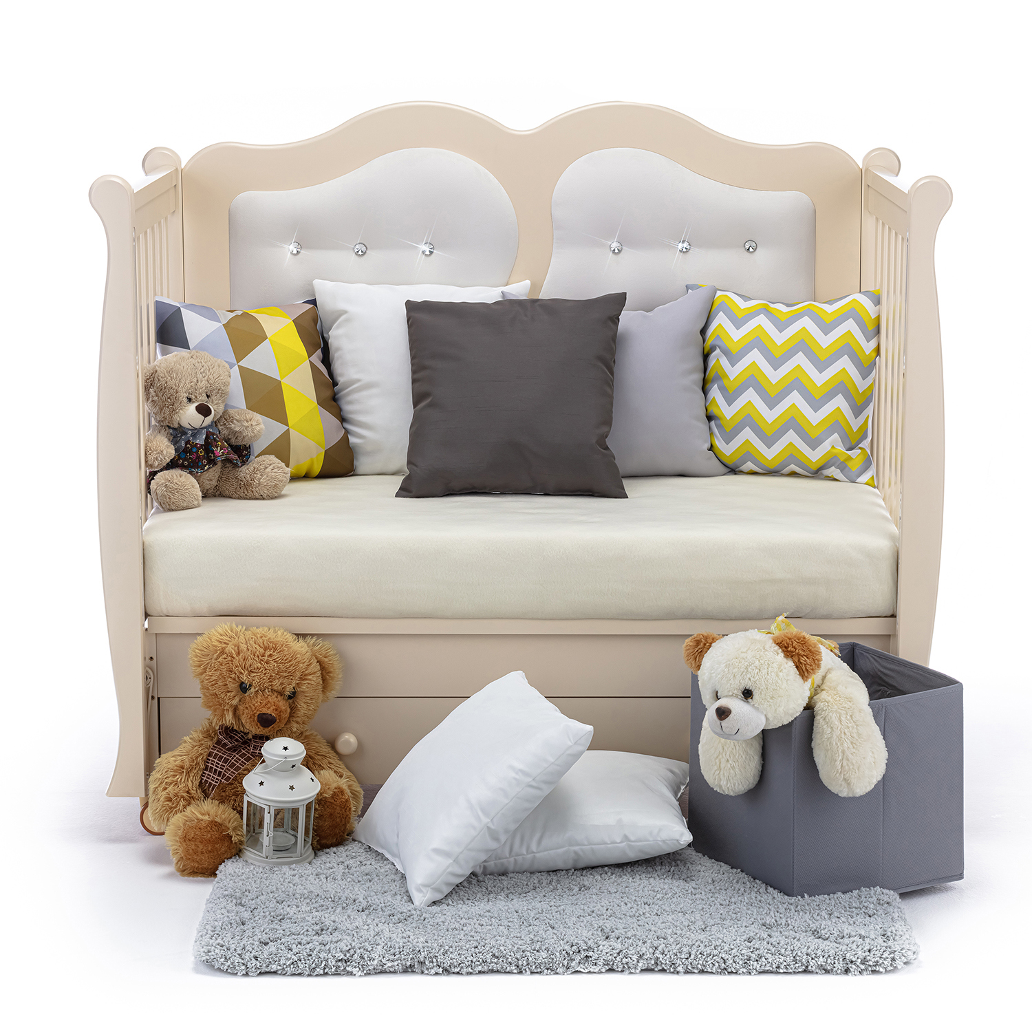 Изображение товара Кровать Nuovita 84x24x124 см слоновая кость с ящиком и маятником