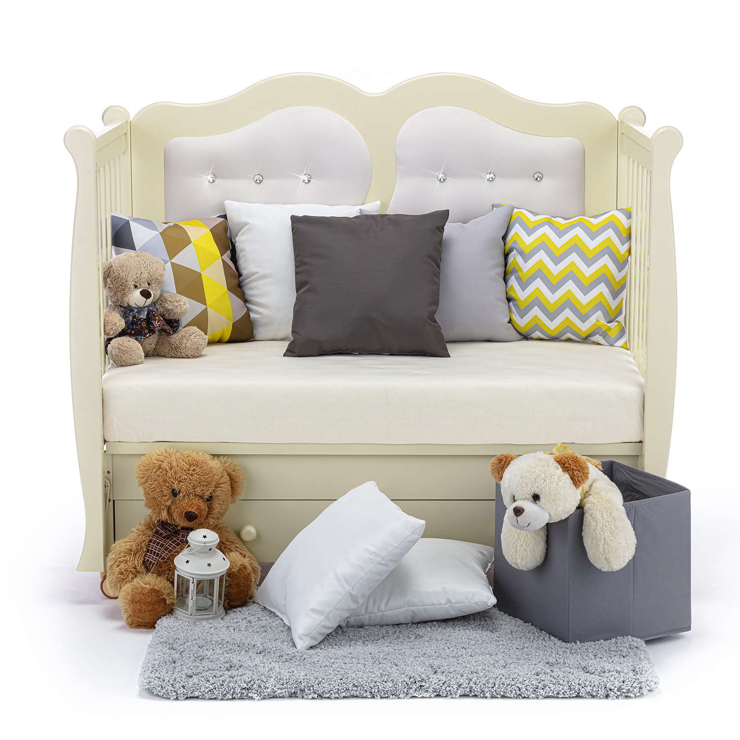 Изображение товара Кровать Nuovita 84x24x124 см ванильного цвета с подъемным механизмом и ящиком