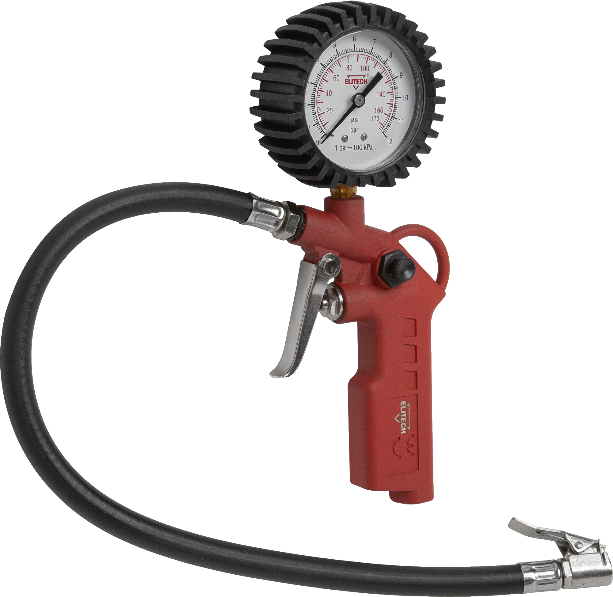 Изображение товара Пистолет для подкачки шин Elitech с манометром 140 л/мин компактный металлический корпус