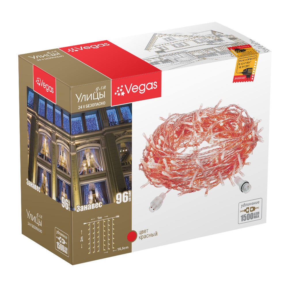 Изображение товара Электрогирлянда Vegas 55021 занавес 1x1 м 96 ламп красный влагостойкая IP44