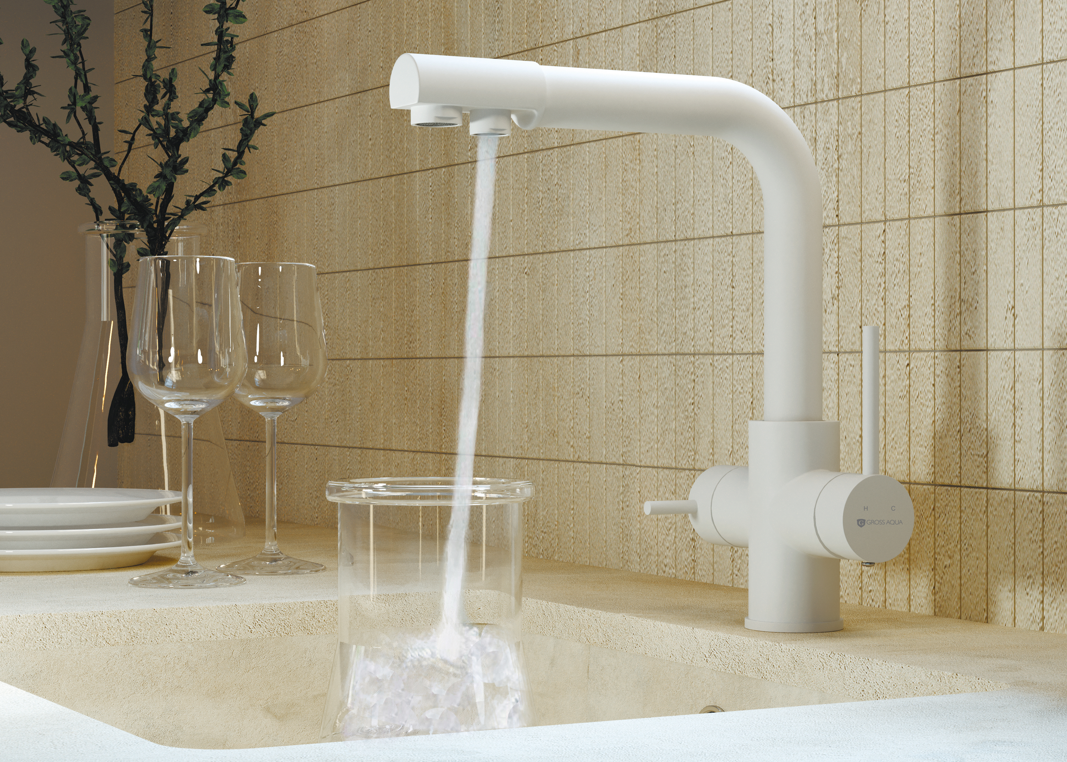 Изображение товара Однорычажный смеситель Gross aqua 3120609mw 24 см цвет белый матовый