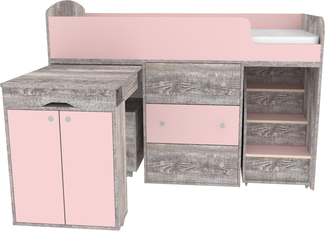 Изображение товара Детская кровать чердак Кариви 184x113 см с комодом и столом в сером цвете