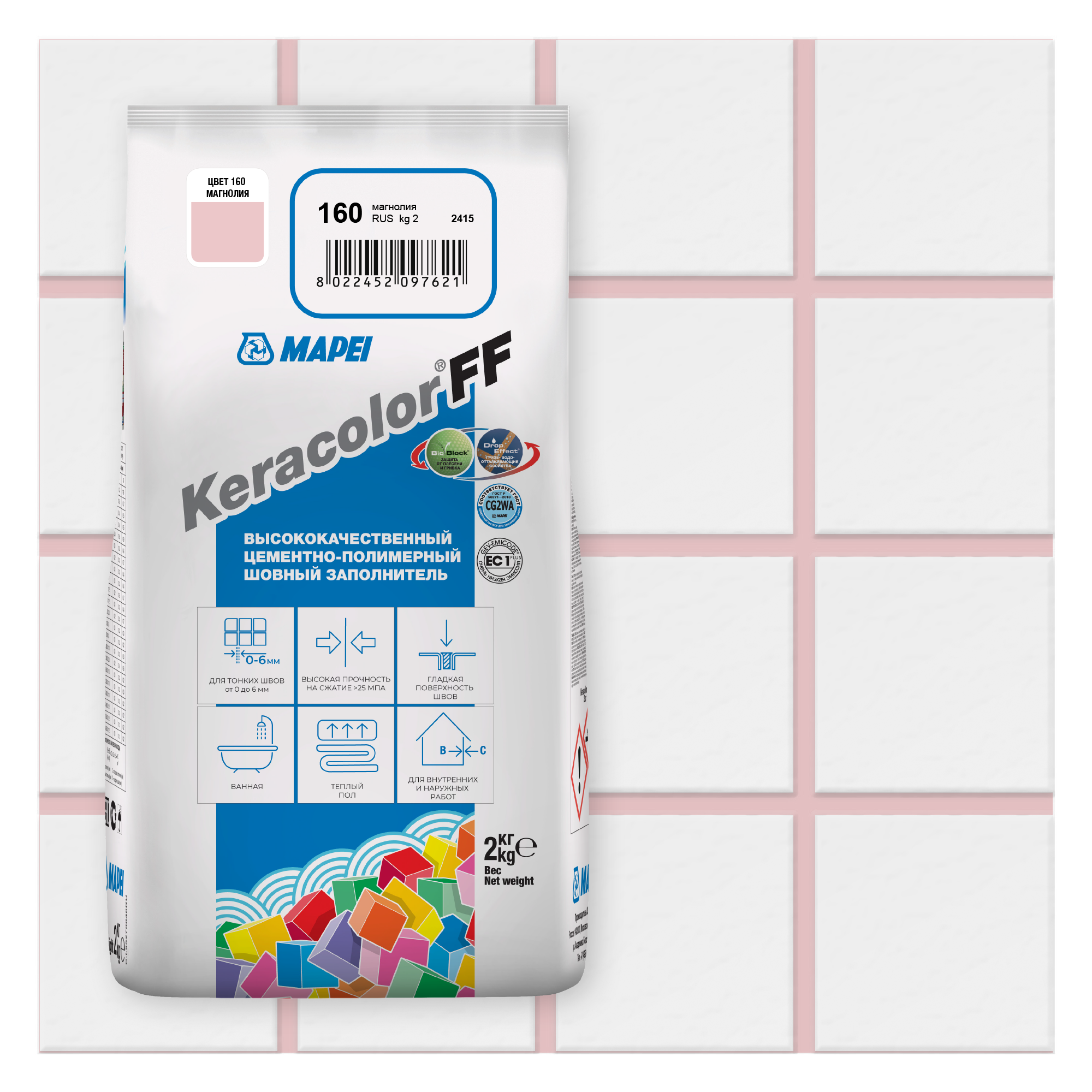 Изображение товара Затирка цементная Mapei Keracolor FF 160 цвет магнолия 2 кг