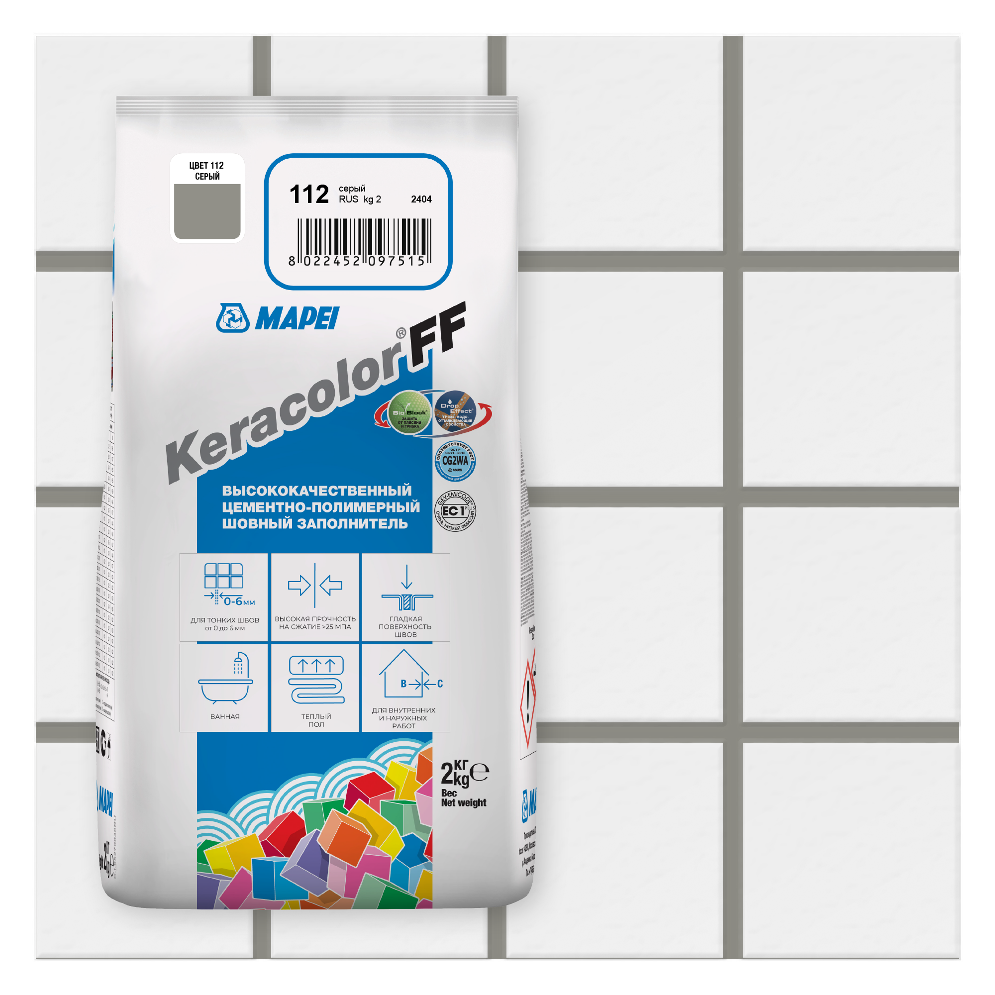 Изображение товара Затирка цементная Mapei Keracolor FF 112 цвет серый 2 кг