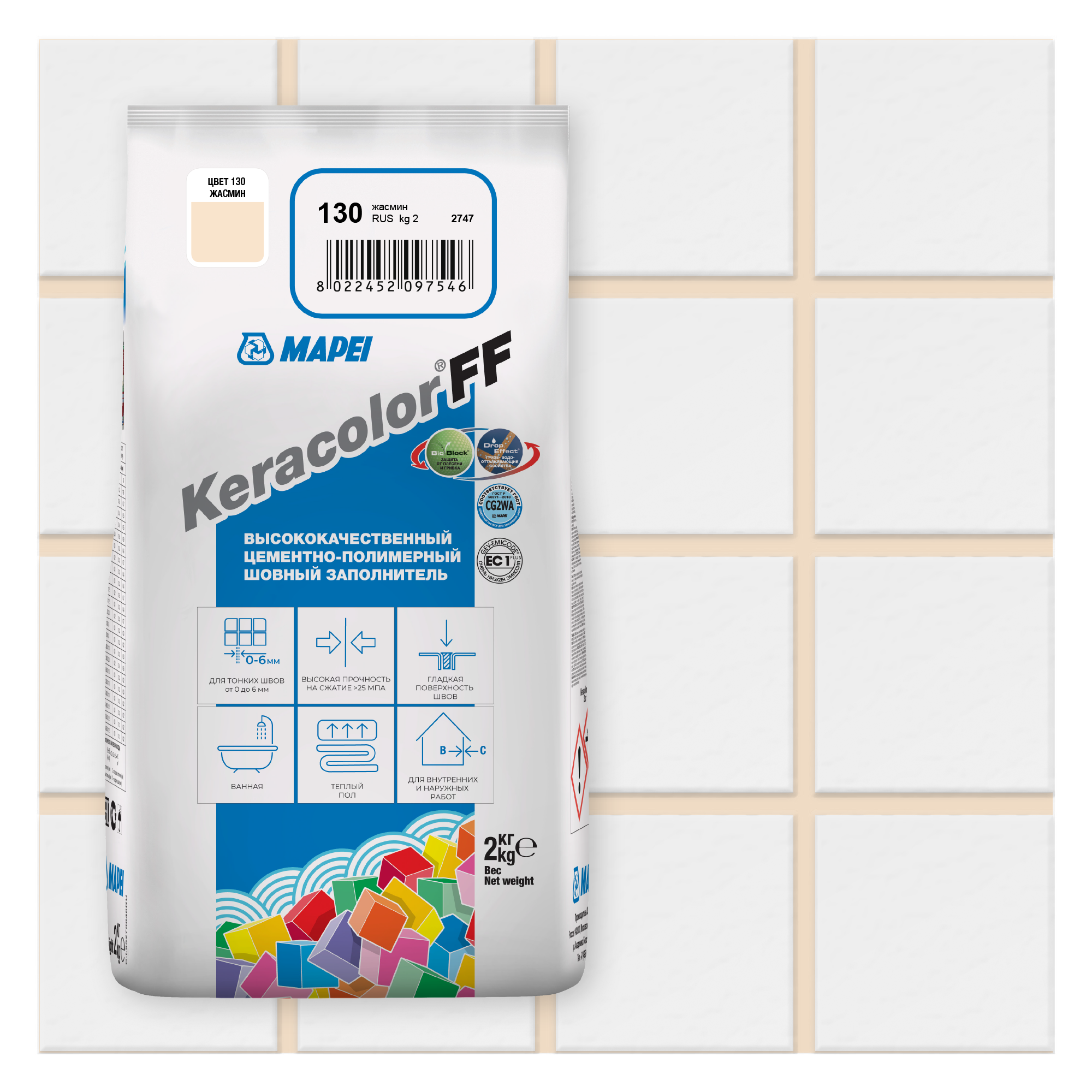 Изображение товара Затирка цементная Mapei Keracolor FF 130 жажмин 2 кг для швов до 4 мм