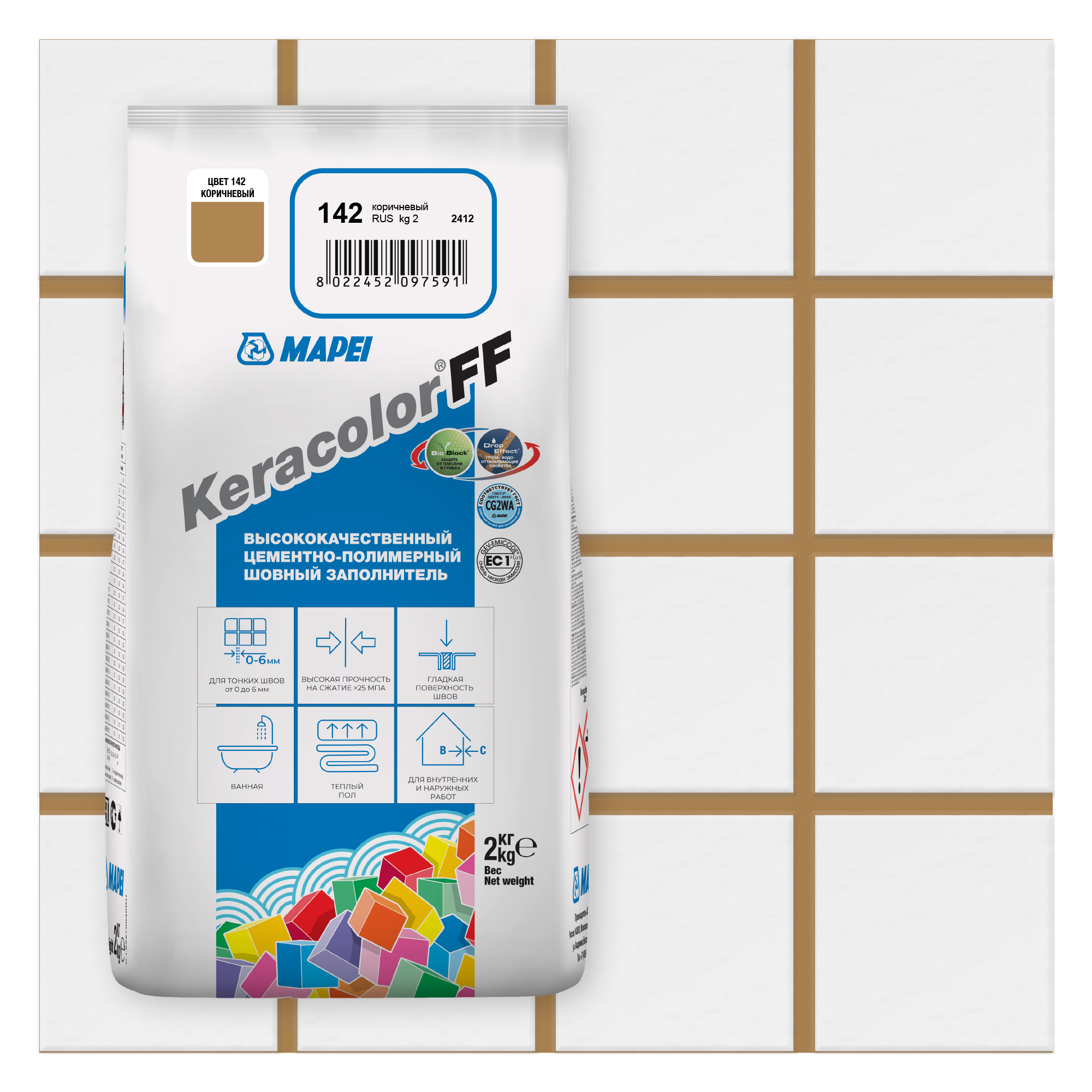 Изображение товара Затирка цементная Mapei Keracolor FF 142 коричневая 2 кг для швов