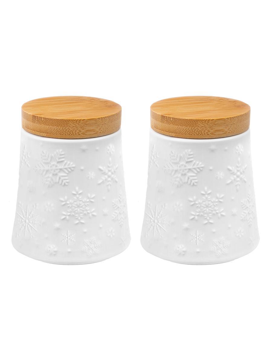 Изображение товара Набор из 2 банок для хранения Снежинки 0.5 л фарфор белый коричневый
