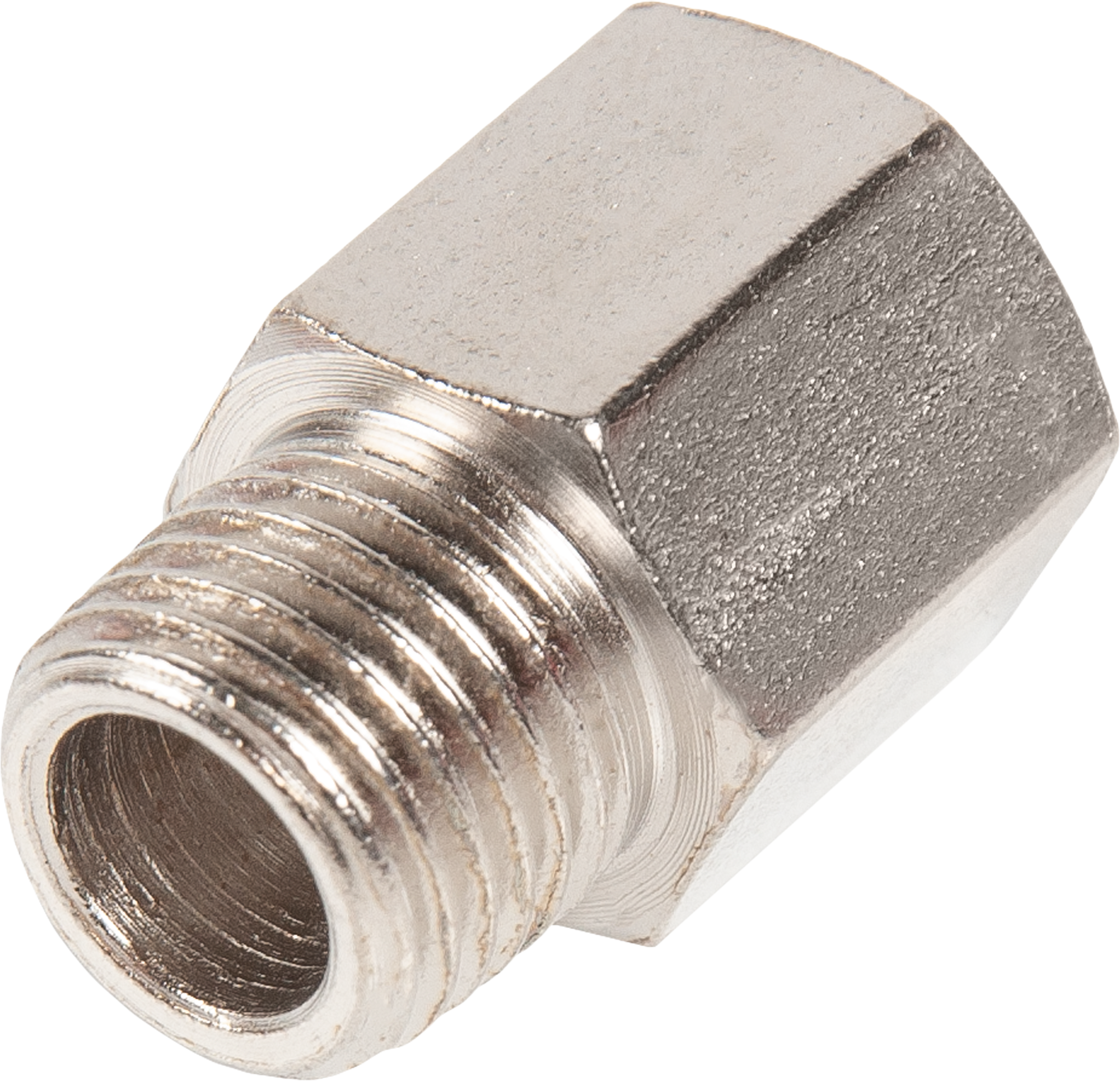 Изображение товара Переходник для компрессора Elitech 1/4 М - 1/4 F никелированный латунь