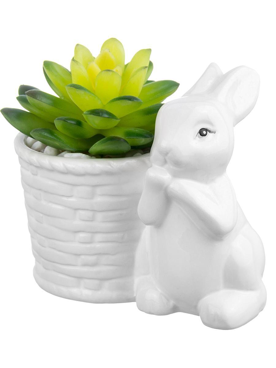 Изображение товара Зайчонок с цветком — керамическое кашpo‑фигурка Elan Gallery 11x7.5x10 см