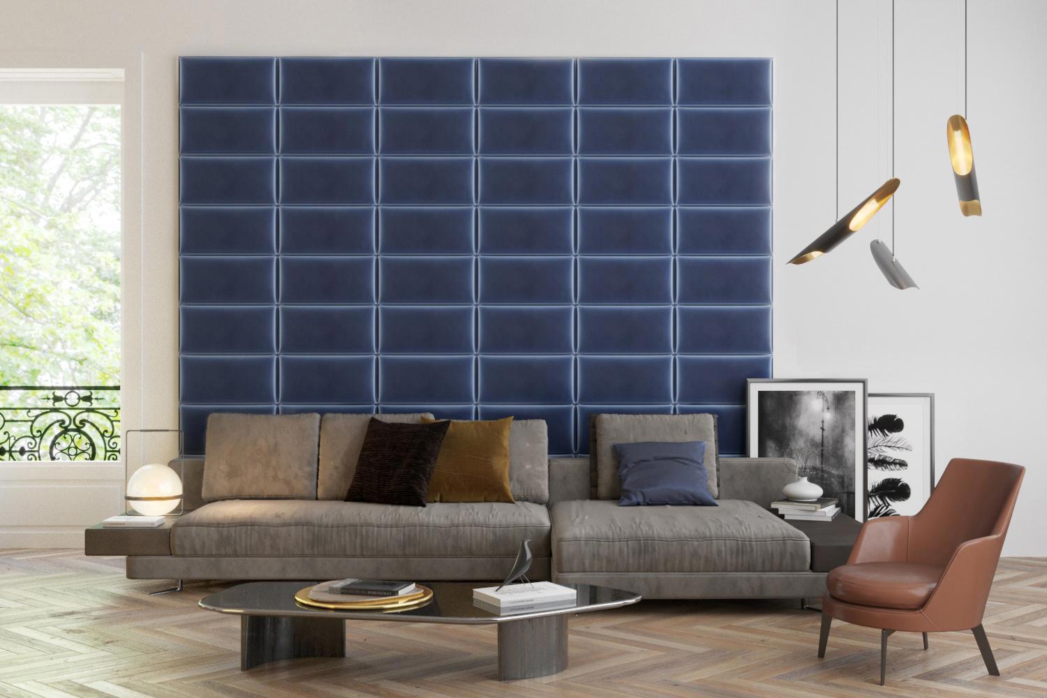 Изображение товара Комплект мягких панелей Tartilla прямоугольник велюр цвет синий 600х300х29мм 4шт