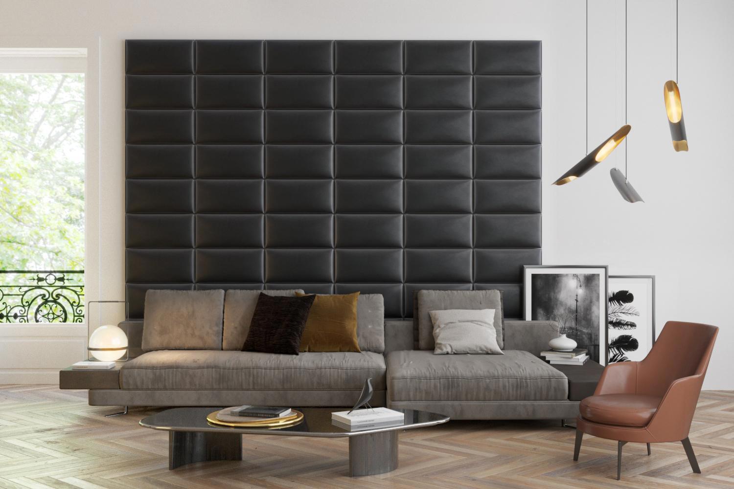 Изображение товара Комплект мягких панелей Tartilla прямоугольник эко кожа цвет черный 600х300х29мм 4шт