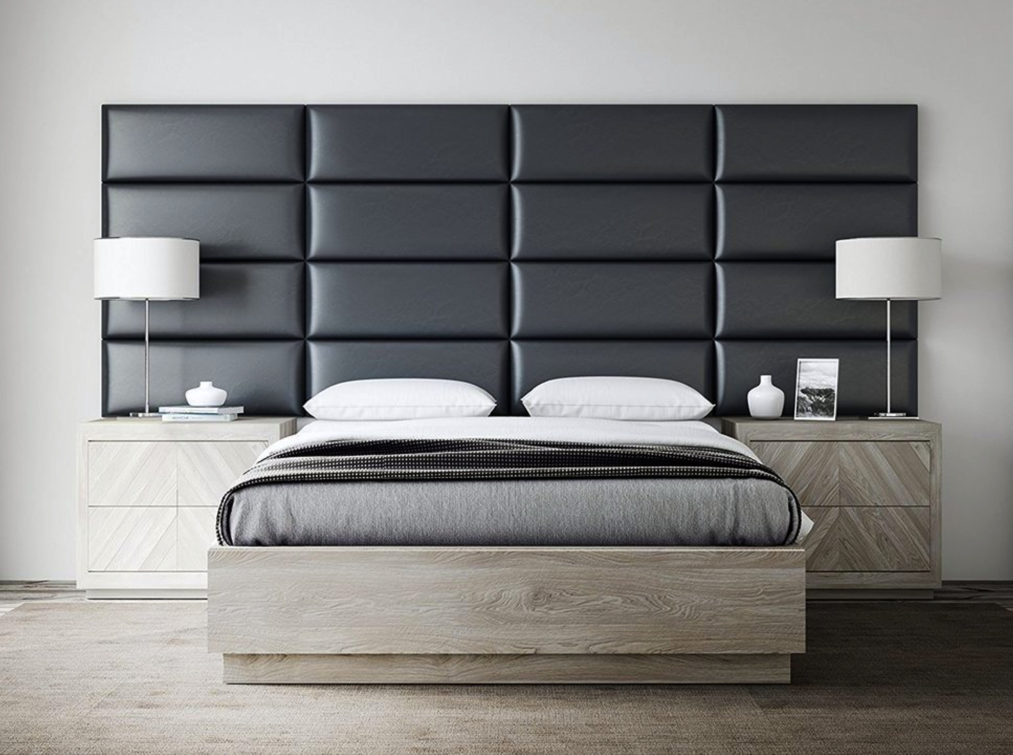 Изображение товара Комплект мягких панелей Tartilla прямоугольник эко кожа цвет черный 800х300х29мм 4шт