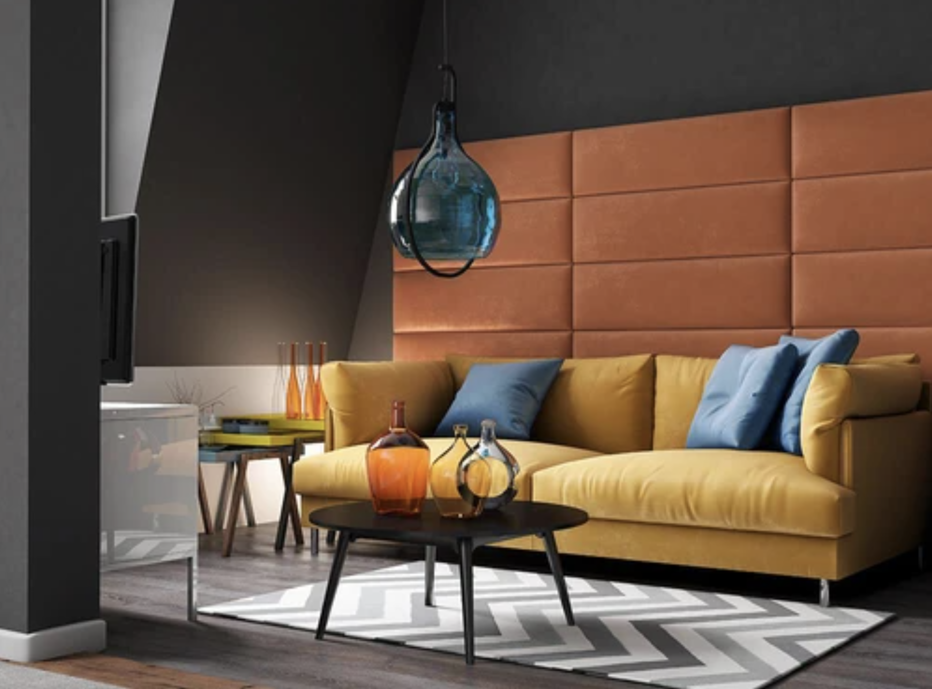 Изображение товара Мягкая панель Tartilla Velour Orange - прямоугольник 1000×300×29 мм, 4 шт