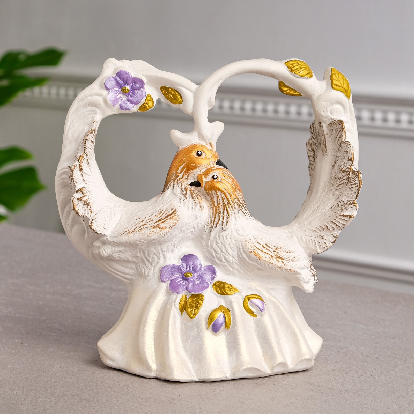 Изображение товара Статуэтка "Голуби свадебные" с кольцами белая с золотом 22 см