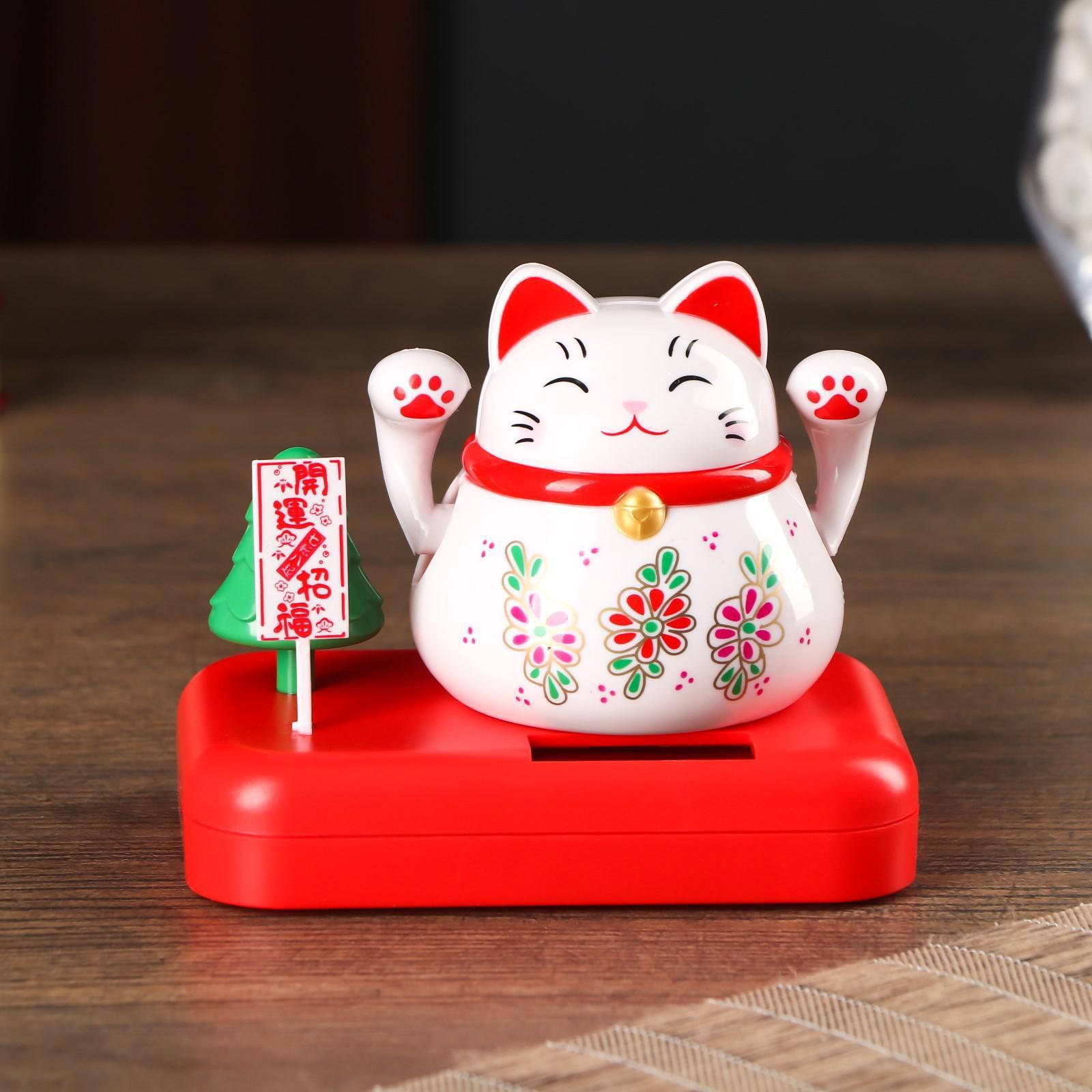 Изображение товара Маятник "Кот Манэки-нэко с цветами" белый 8x10x6 см