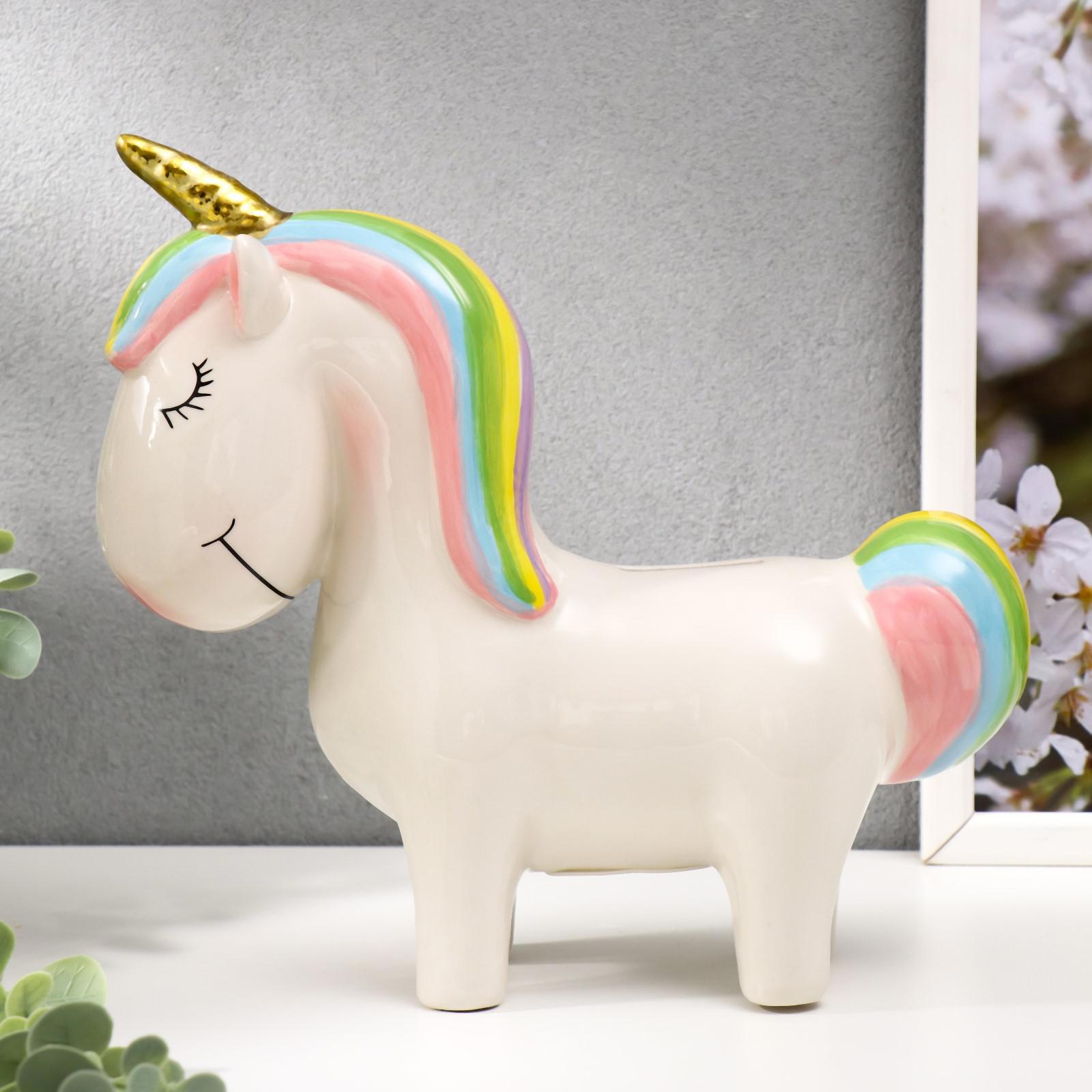 Изображение товара Копилка "Единорог с золотым рогом" 21.5x7.5x22.5 см