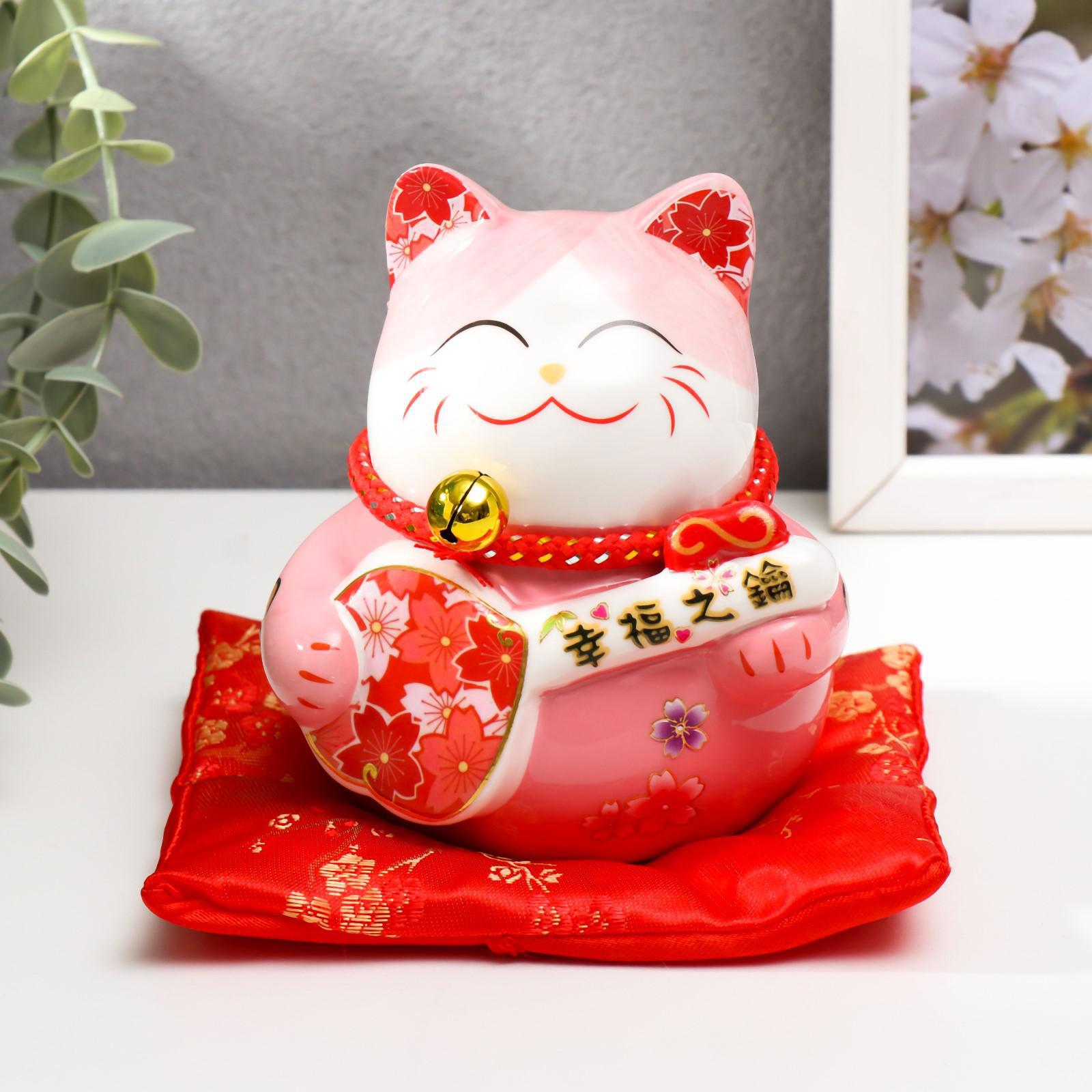 Изображение товара Копилка "Манэки-нэко розовый с музыкальным инструментом" 11x10.5x9.5 см