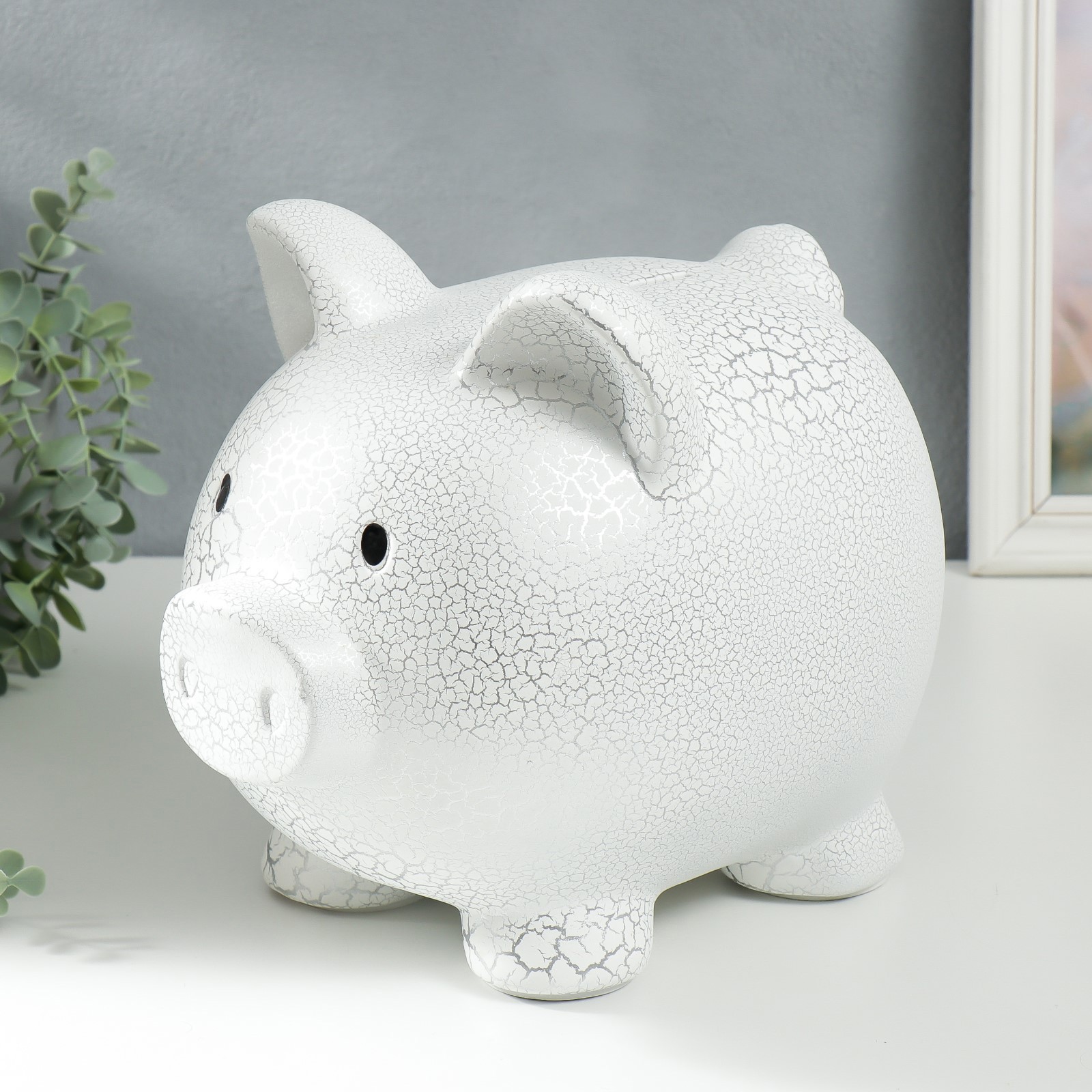 Изображение товара Копилка "Свинка - белый кракелюр" 30x22x26 см