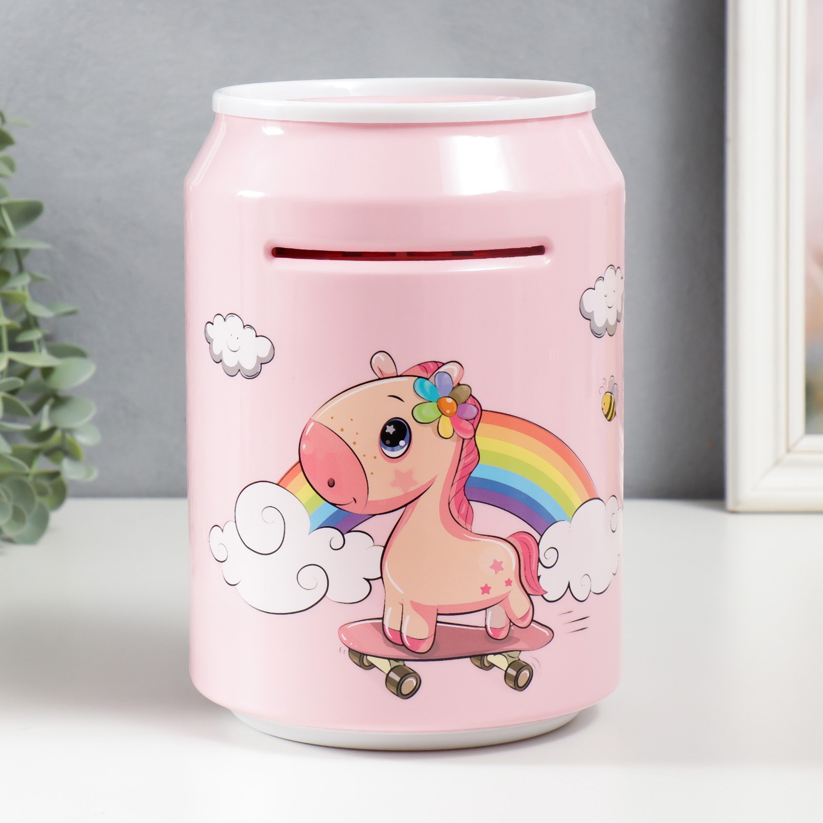 Изображение товара Копилка Банка Единорог кодовый замок, со звуком, 3 батарейки АА, розовый 15x21 см