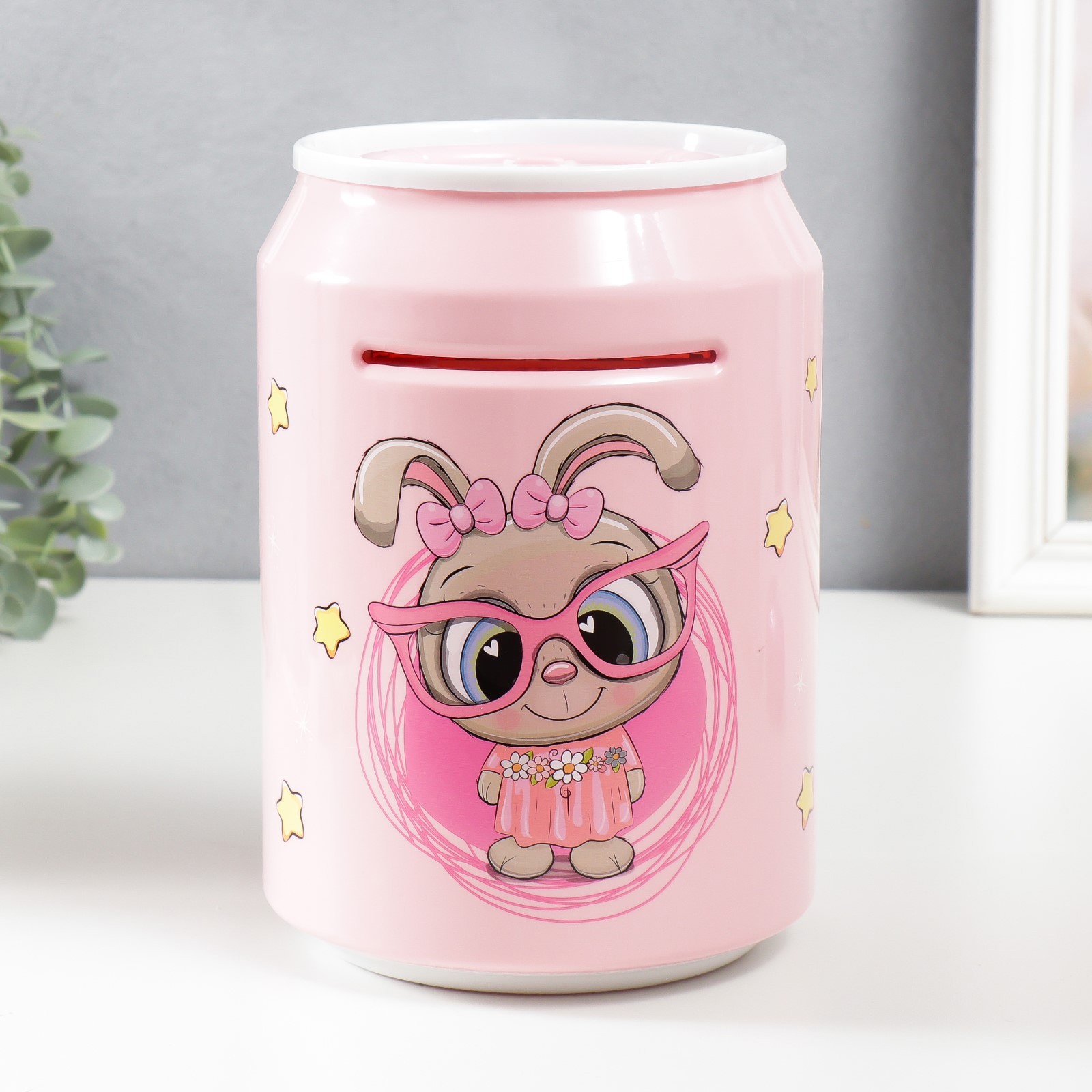 Изображение товара Копилка Банка Зайчишка кодовый замок, со звуком, 3 батарейки АА, розовый 14x21 см