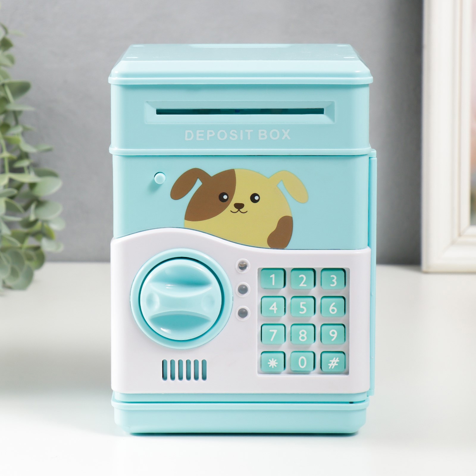 Изображение товара Копилка "Сейф. Щенок" кодовый замок, со звуком, 3 батарейки АА, голубой 13x12x19 см