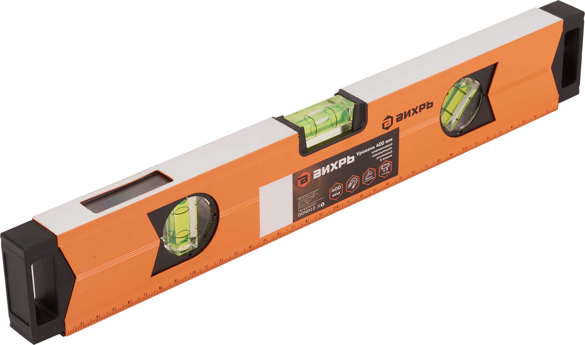Изображение товара Уровень пузырьковый Вихрь 73/11/4/17 ударопрочный магнитный 3 глазка 400 мм