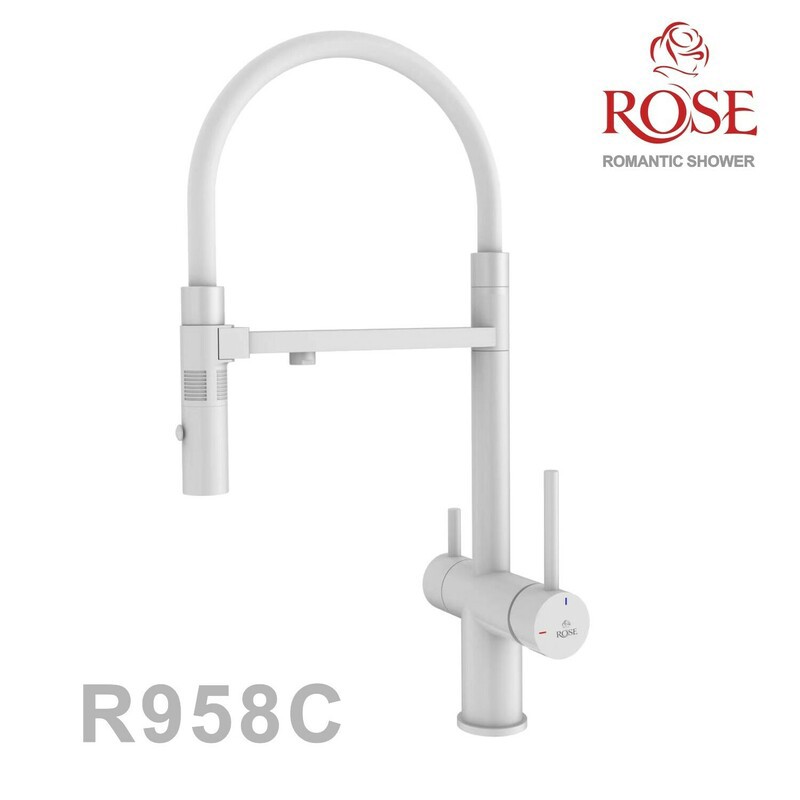 Изображение товара Смеситель для кухни однорычажный Rose излив 50 см цвет белый