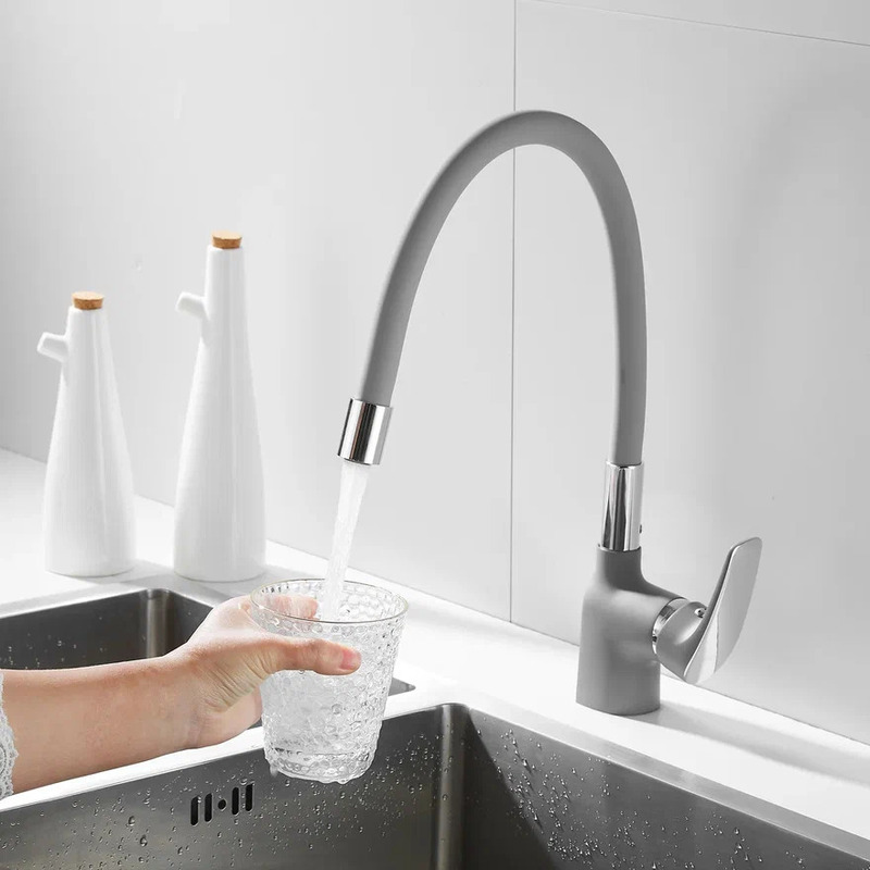 Изображение товара Однорычажный кухонный смеситель Shevanik 36.4 см серый с водосберегающим аэратором