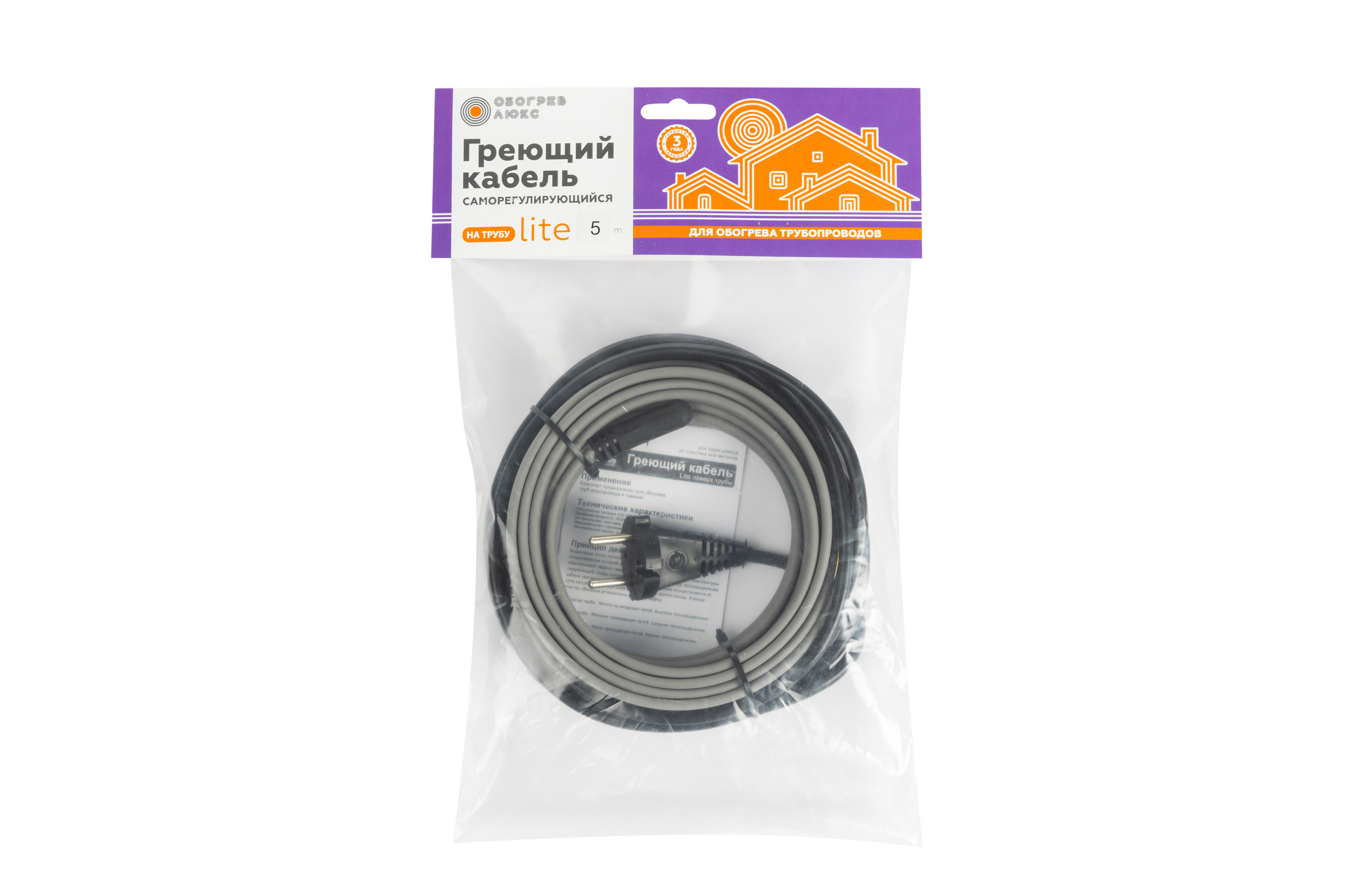 Изображение товара Греющий кабель для труб саморегулирующийся Обогрев Люкс 7 м 112 Вт Россия