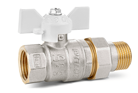 Кран шаровой с американкой прямой LD DN15 PN40 1/2" НР/ВР латунь ручка бабочка белая