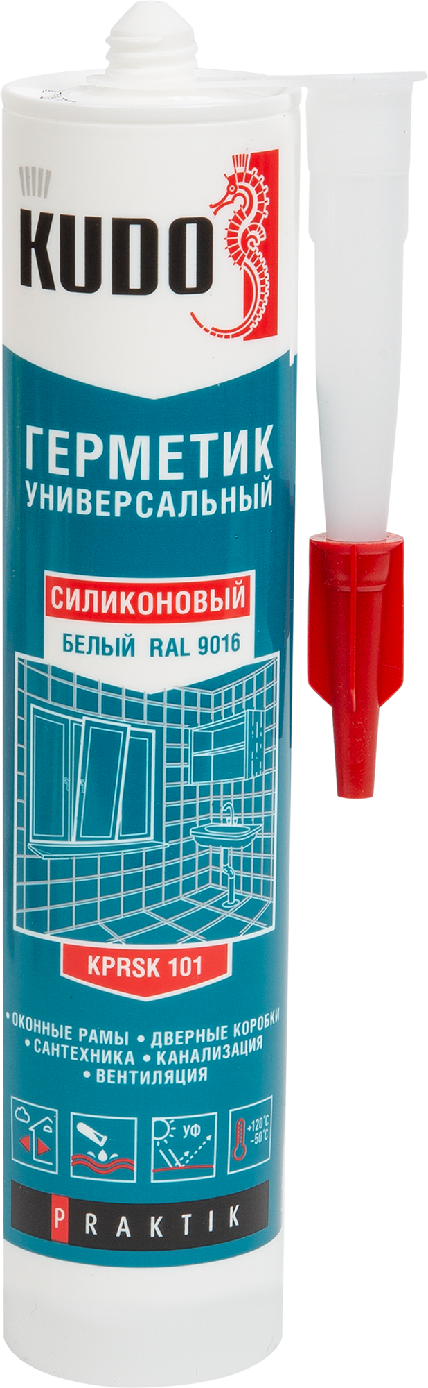 Изображение товара Герметик силиконовый Kudo Praktik уксусный универсальный белый 260 мл