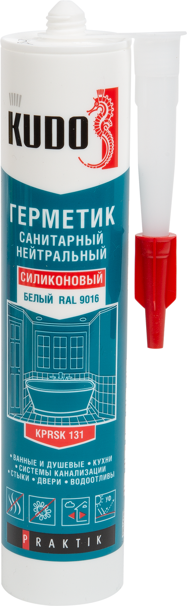 Изображение товара Герметик силиконовый Kudo Praktik нейтральный санитарный белый 260 мл