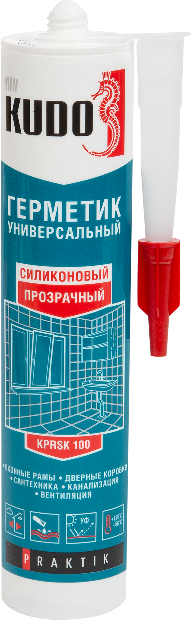 Герметик силиконовый Kudo Praktik уксусный универсальный прозрачный 260 мл