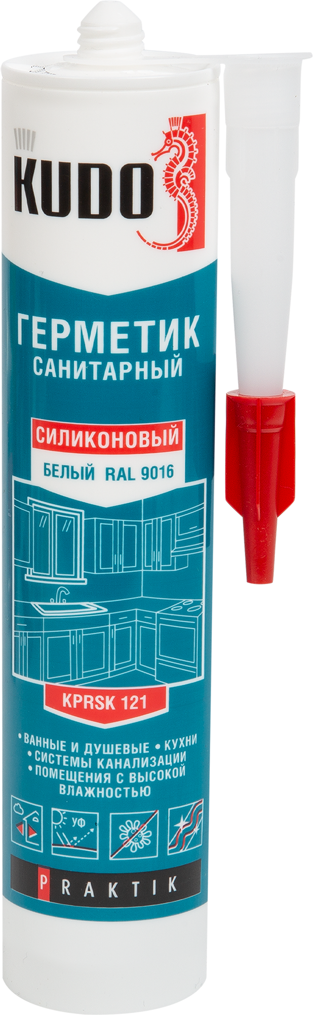Изображение товара Герметик силиконовый Kudo Praktik санитарный уксусный белый 260 мл