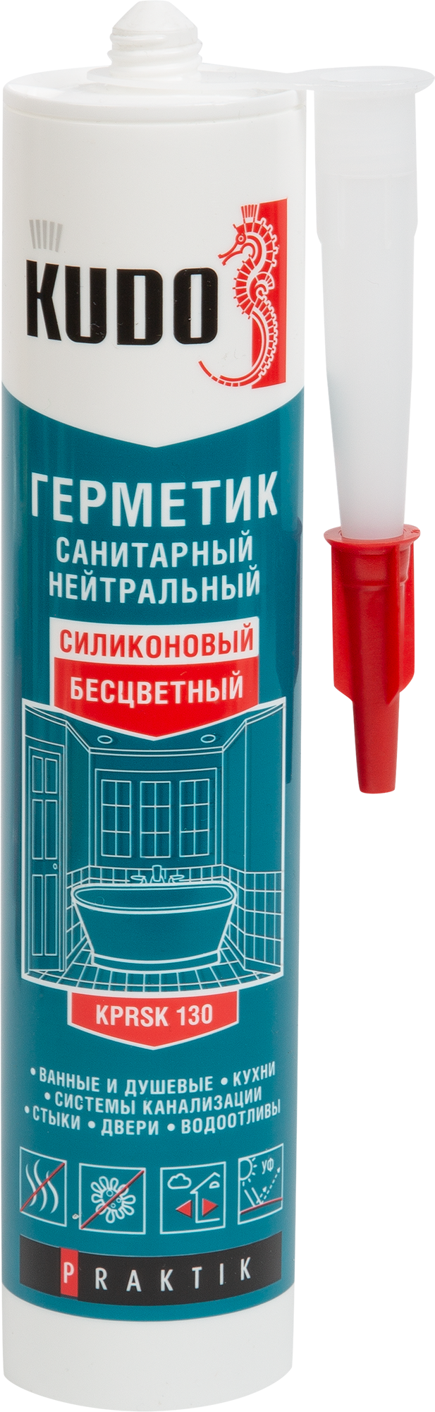 Изображение товара Герметик силиконовый Kudo Praktik нейтральный санитарный бесцветный 260 мл