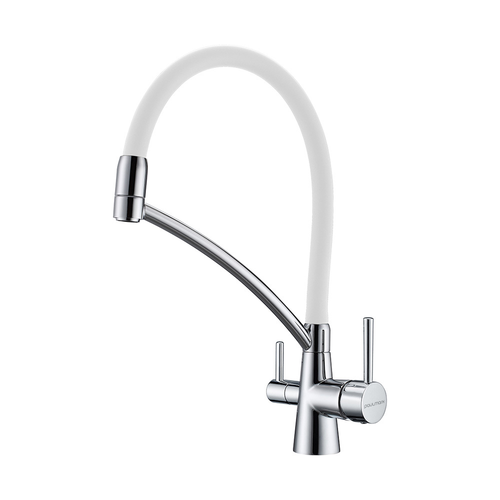Изображение товара Однорычажный кухонный смеситель Paulmark Si213111-crw 42 см белый